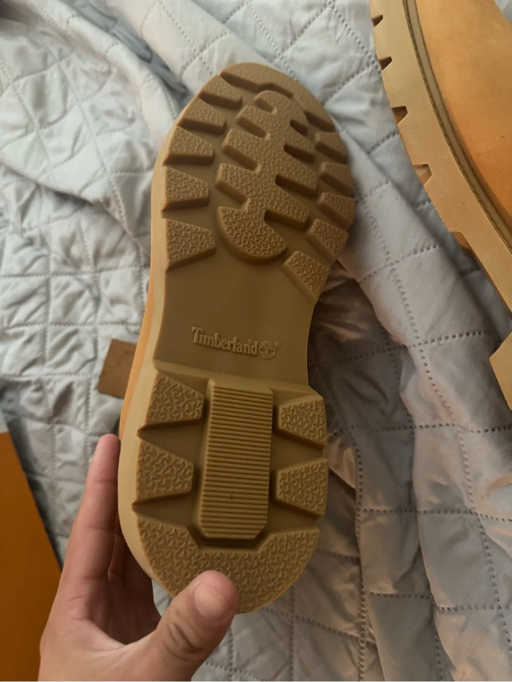 Timberland Brown and White Shoe Box with Logo and Size Label